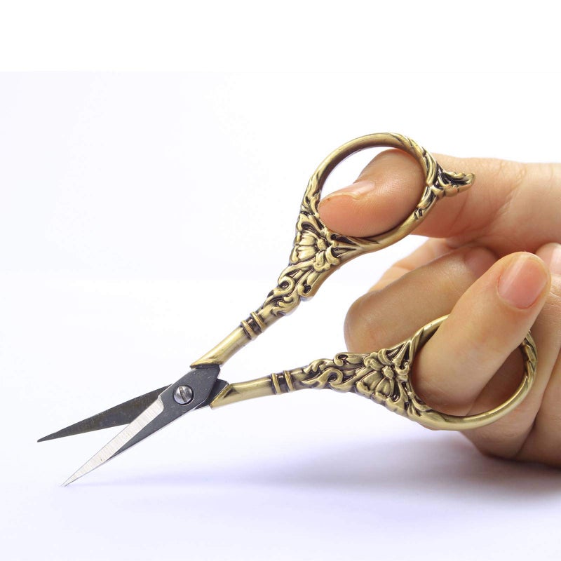 BIHRTC Vintage European Style Scissors Stainless Steel for Cross Stitch Cutting Embroidery Sewing Handcraft Craft Art Work DIY Tool(Bronze) - Image 3